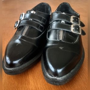 T.U.K Black Leather Pointed 2-Buckle Zipper Creepers Sz US 6 UK 4 Punk Goth Glam